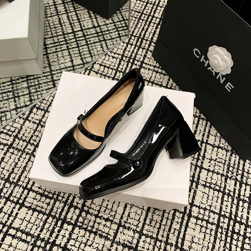 LIZAKOSHT  -  Fashion Pumps New High Quality Genuine Leather Shoes Round Head Shallow Mouth High Heels Mary Janes Women's Shoes