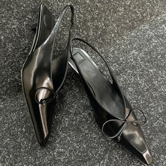 LIZAKOSHT  -  Sexy Pointed Toe Mules Pumps Women Summer Low Heel Slingback Sandals Female Fashions Retro Office Bow Designer Sandals Women