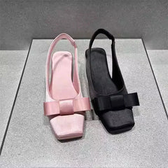 LIZAKOSHT  -  Sweet Pink Silk Flat Sandals Women Big Bowknot Slingback Summer Shoes Elegant Ladies Sandalias Back Strap Lolita Shoes Size 43