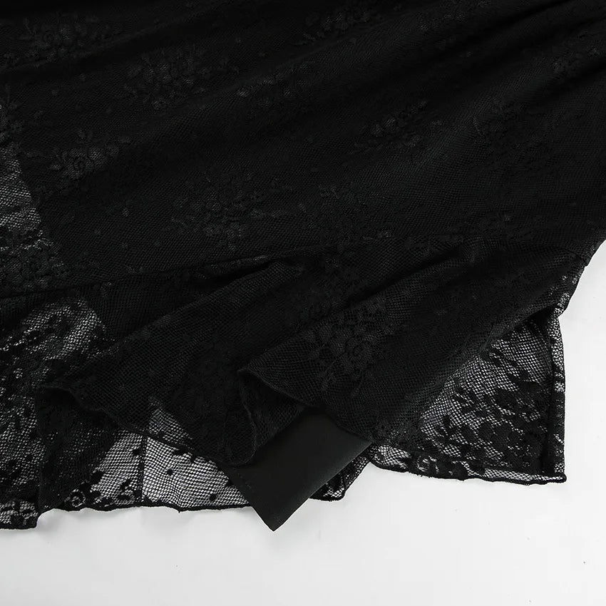 LIZAKOSHT  -  Summer New Irregular Black Sexy Design Lace High Waist Slimming and slimming Split Skirt