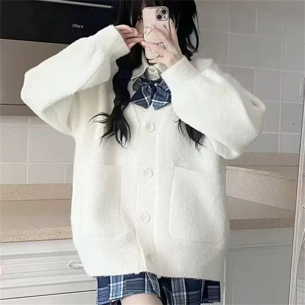 LIZAKOSHT  -  Japanese Fashion Knitted Sweater Women Cardigan Coat Female Soft Autumn Winter Warm Loose Pink Sweet Cardigan Women Clothes Top