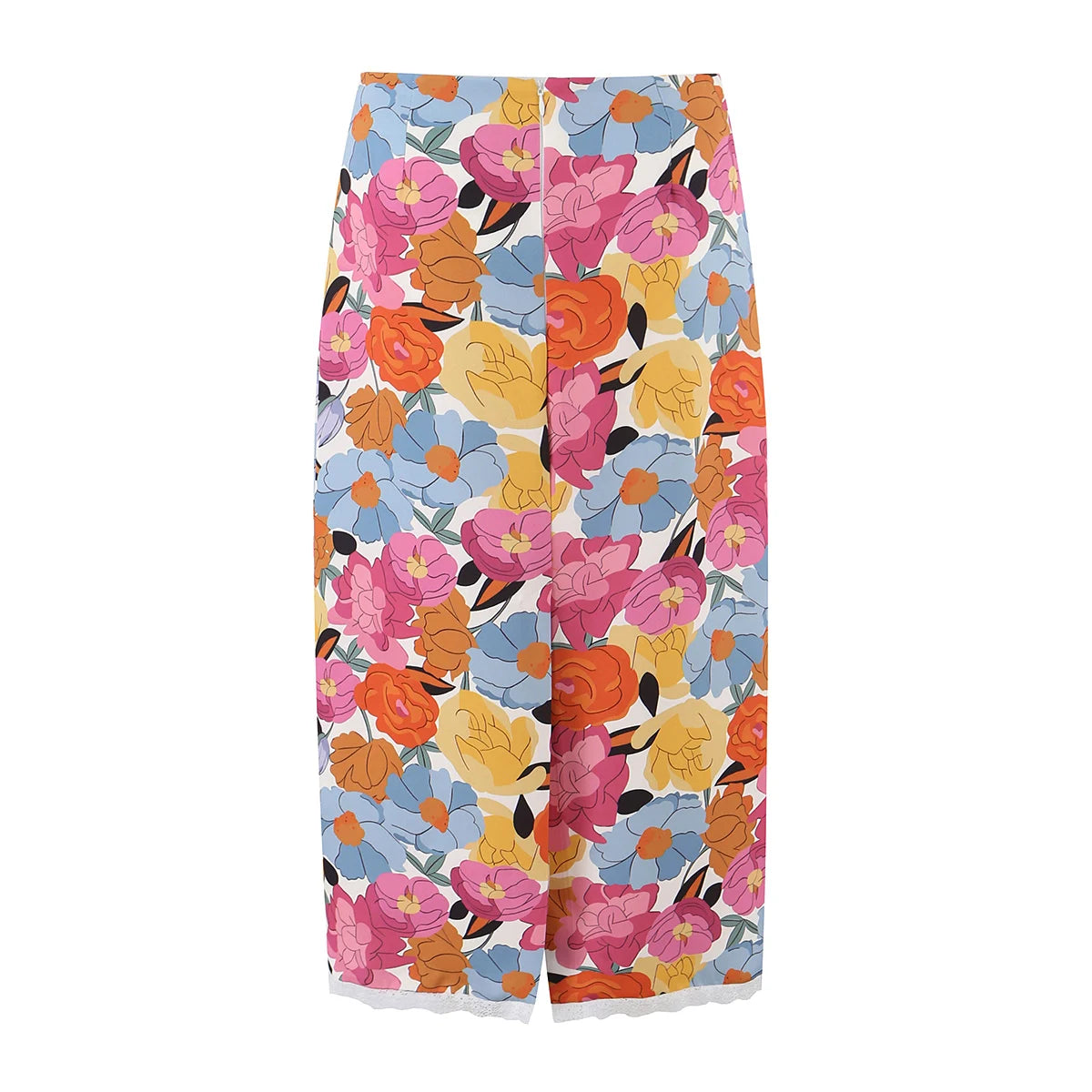 LIZAKOSHT  -  Summer Women Floral Cross Lacing Up Back Strapless Tank Top + Zip up Low Waist Hem Slit Midi Long Pencil Skirt 2 Pieces 1 Set