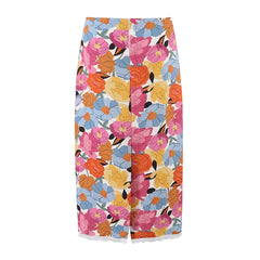 LIZAKOSHT  -  Summer Women Floral Cross Lacing Up Back Strapless Tank Top + Zip up Low Waist Hem Slit Midi Long Pencil Skirt 2 Pieces 1 Set