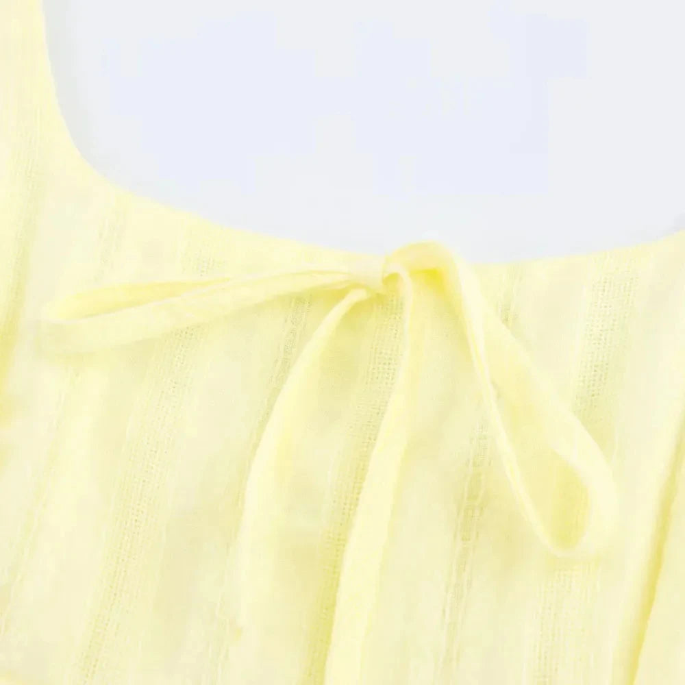 LIZAKOSHT  -  Elegant Long Dress For Women Lace Up Sleeveless Square Neck Dresses 2025 New Summer Chic Casual Simple Vacation Beach Midi Dress