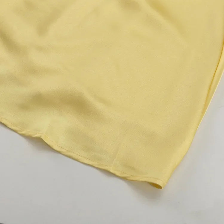 LIZAKOSHT  -  Satin Yellow Maxi Skirt for Women – High Waist Slim Fit Pocket Design Draped Silky Long Skirt Elegant Summer Outfit