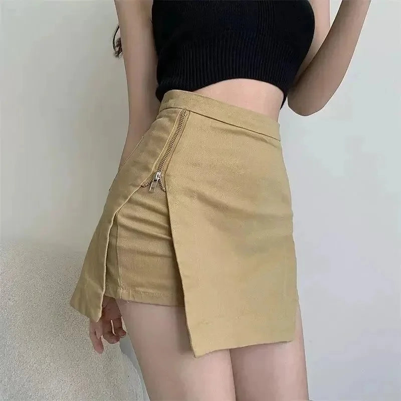 LIZAKOSHT  -  Hot Girl Design Sensation High Waist Short Skirt Women's Summer Pure Desire New Zipper Denim Half-length Trendy Mini Skirt