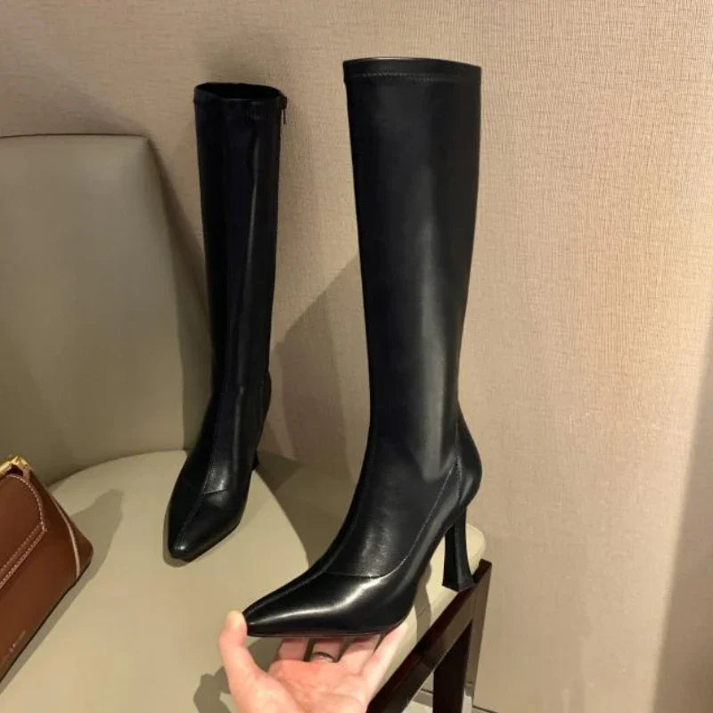LIZAKOSHT  -  Winter Women Long Boots Fashion Thin High Heel Knee High Booties Ladies Black Brown Sexy Woman Knight Boats Botas De Mujer