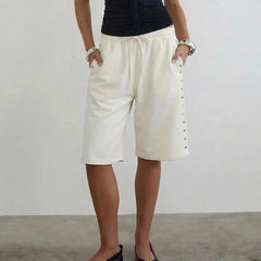 LIZAKOSHT  -  Women Y2k Baggy Sweat Shorts Studded Gym Knee Length Capri Shorts Elastic Waist Drawstring Loose basketball Short Pants