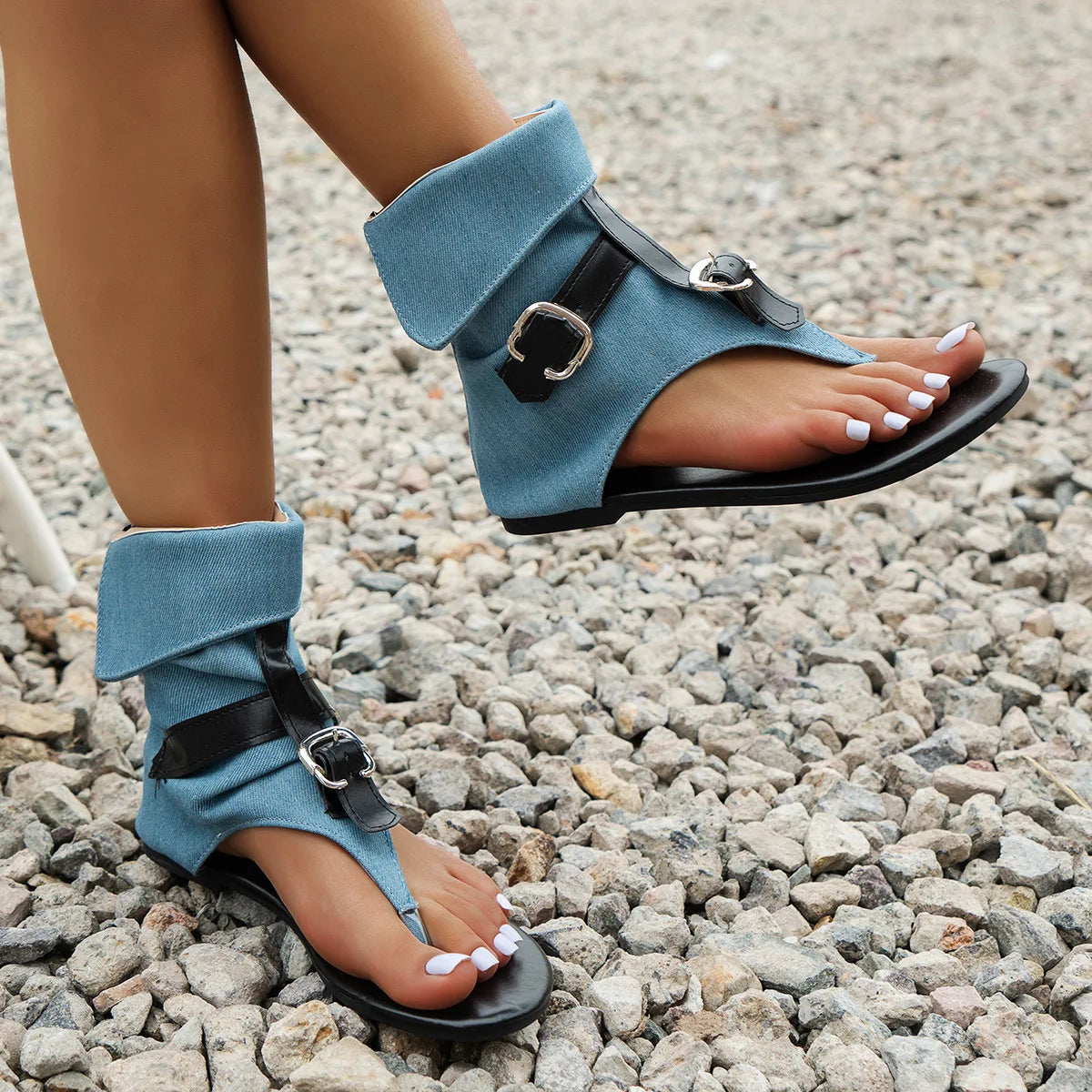 LIZAKOSHT  -  Women Sandals New Summer Clip Toe Roman Flip Flops Denim Buckle Flat Sandals Comfortable Casual Shoes for Women Zapatos De Mujer