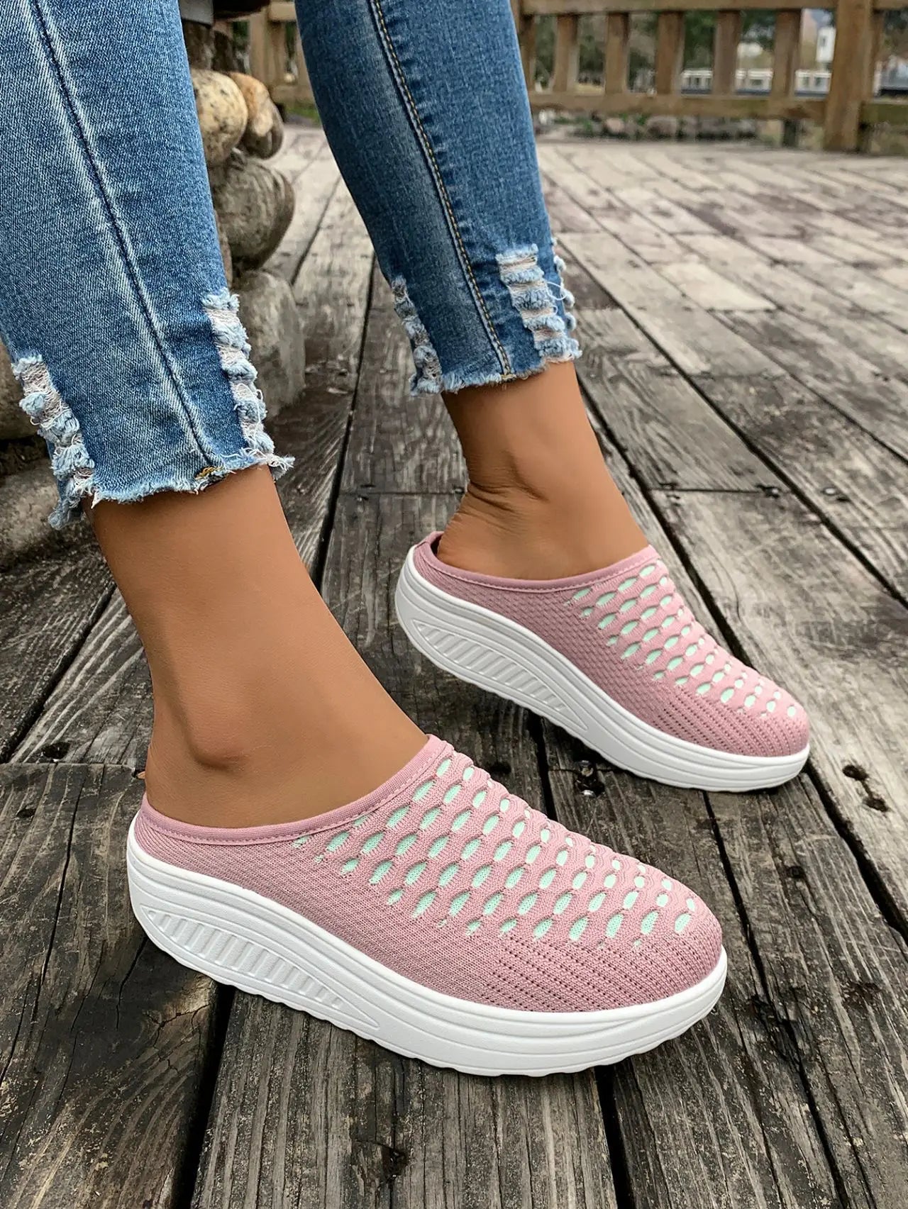 LIZAKOSHT  -  Low Shoes Woman  Cover Toe Massage Slippers House Rome Cotton Fabric Hoof Heels Rubber Slides Shoes Low Home Slippers Women'