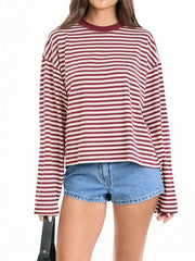 LIZAKOSHT  -  Elegant Striped Tops For Women O-neck Full Sleeve Loose Shirts 2025 Summer Fashion Female Daily Casual Oversize Outerwear
