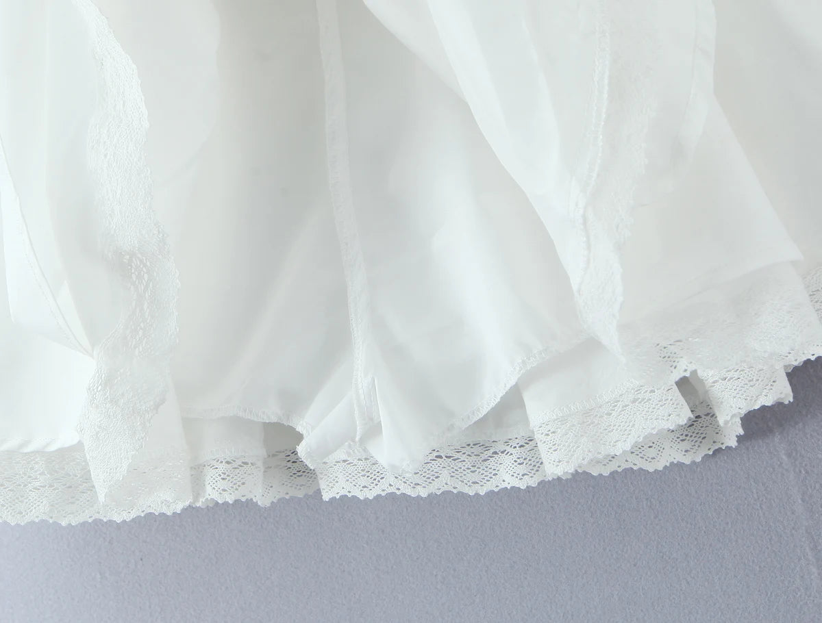 LIZAKOSHT  -  Ballet Girl White Cotton Spliced Lace Lining Mini Skirt Women Ball Gown Umbrella Skater Skirts with Shorts underwear Summer