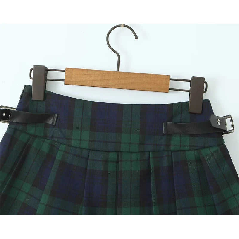 LIZAKOSHT  -  Y2K  Women With Belt High Waist Plaid Skirt Lace Trim Summer Female A-line Mini Skirts
