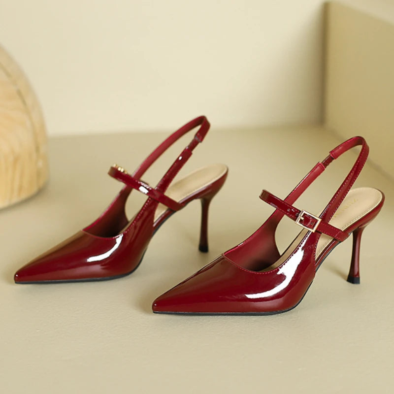 LIZAKOSHT  -  Sexy Pointed Toe High Heels Women Elegant Office Shoes Women Pumps Red Patent Leather Shallow Fashion High Heel Sandals Female