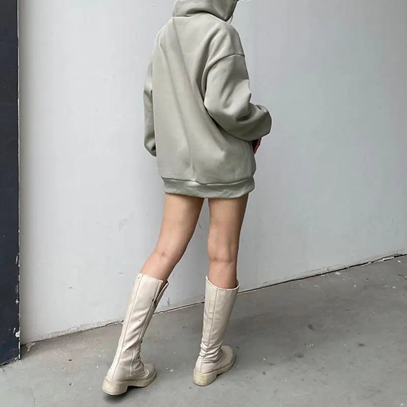 LIZAKOSHT  -  Hooded Printed Strappy Sweatshirt American Campus Style Women'S Pullover Outer Wear Loose Slimming Hot Girl Top