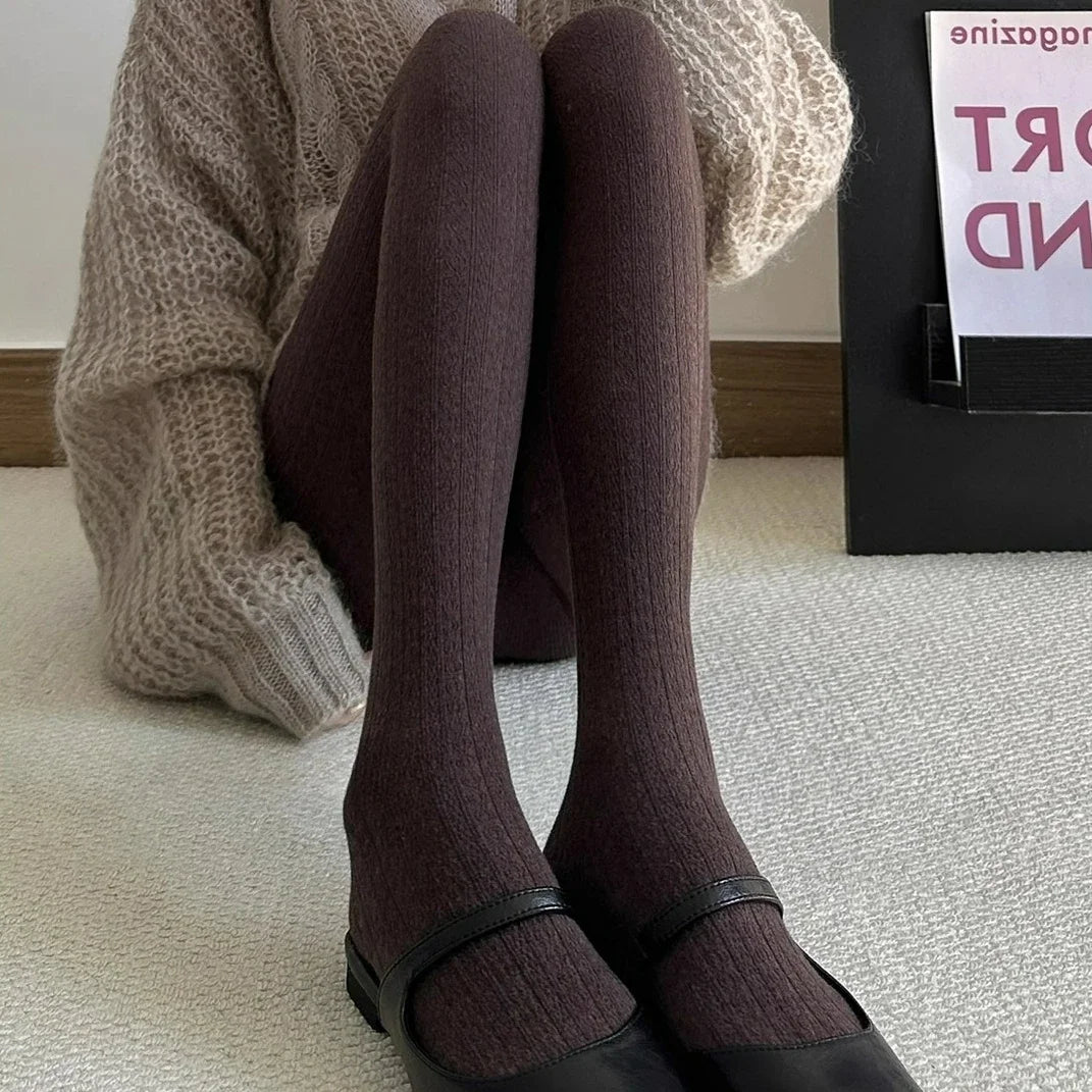 LIZAKOSHT  -  Y2K Vintage Knitted Pattern Tights Women Fashion Basic Thickened Wool Tights High Streetwear Stocking Pantyhose for Winter