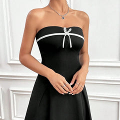 LIZAKOSHT  -  Bow Backless Sexy Mini Dress Women Elegant Party Off Shoulder High Waist Casual Slim Fit Strapless Contrasting Gowns Summer