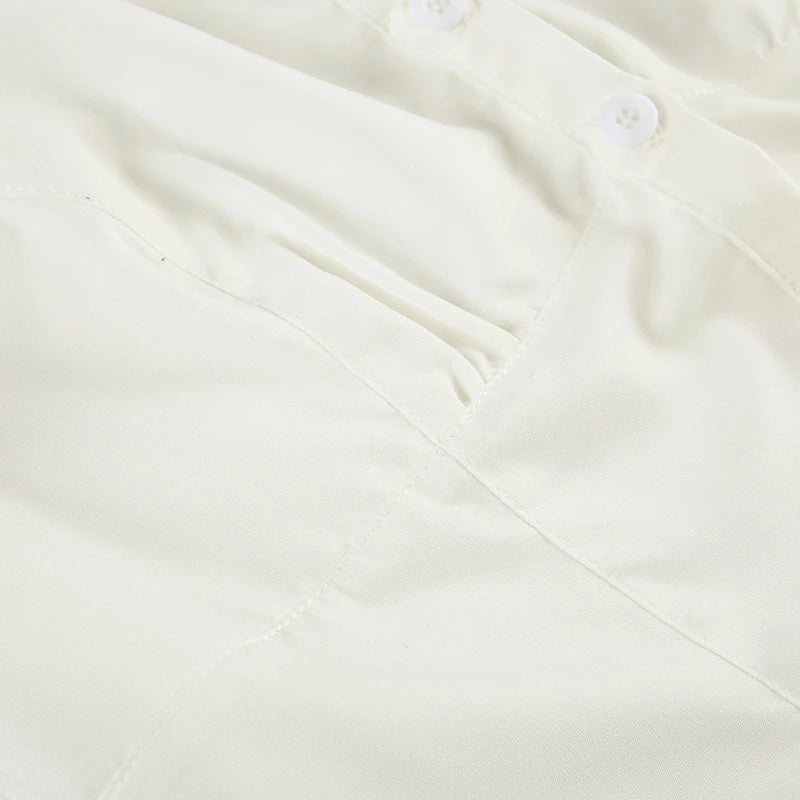 LIZAKOSHT  -  Casual Solid White Crop Blouses for Women Fashion Turn-down Neck Shirts Streetwear Korean Y2K Button Up Clothings