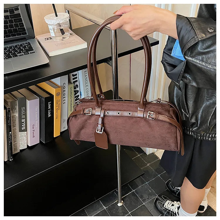 LIZAKOSHT  -  Vintage Faux Suede Shoulder Bag for Women Handbags tassel Female Armpit bag Designer ladies totes burgundy bolsa feminina