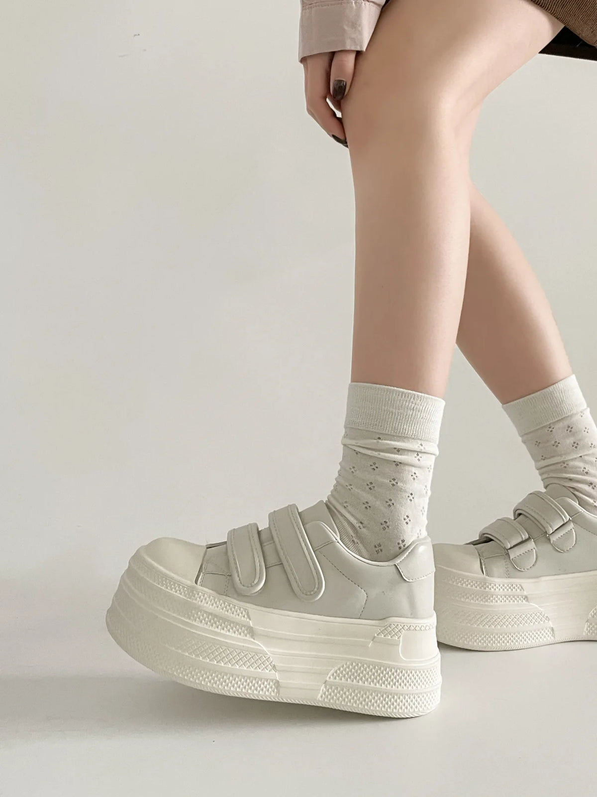 LIZAKOSHT  -  Spring New Style Small Size 7cm Lightweight Platform Casual British Style Magic Tape Heightening Platform Shoes