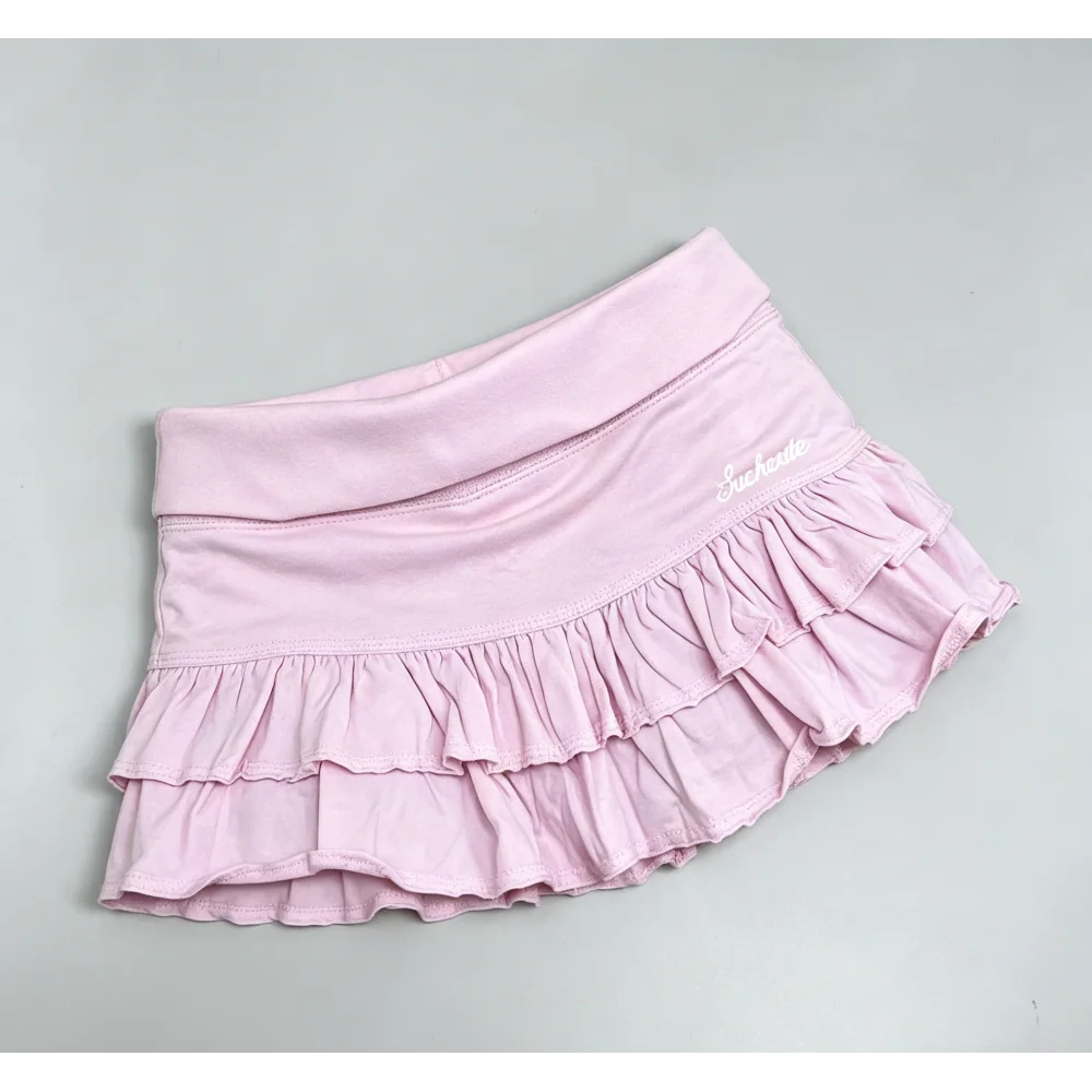 LIZAKOSHT  -  European and American style sexy low waist small letter embroidered ruffle edge skirt, sweet and spicy girl sports cake skirt