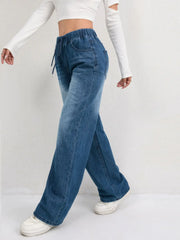 LIZAKOSHT  -  Trendy Elastic Waist Women Jeans Wide Pants Baggy Denim Trousers Loose Fit High Quality Comfort Stretch Fashion New Design