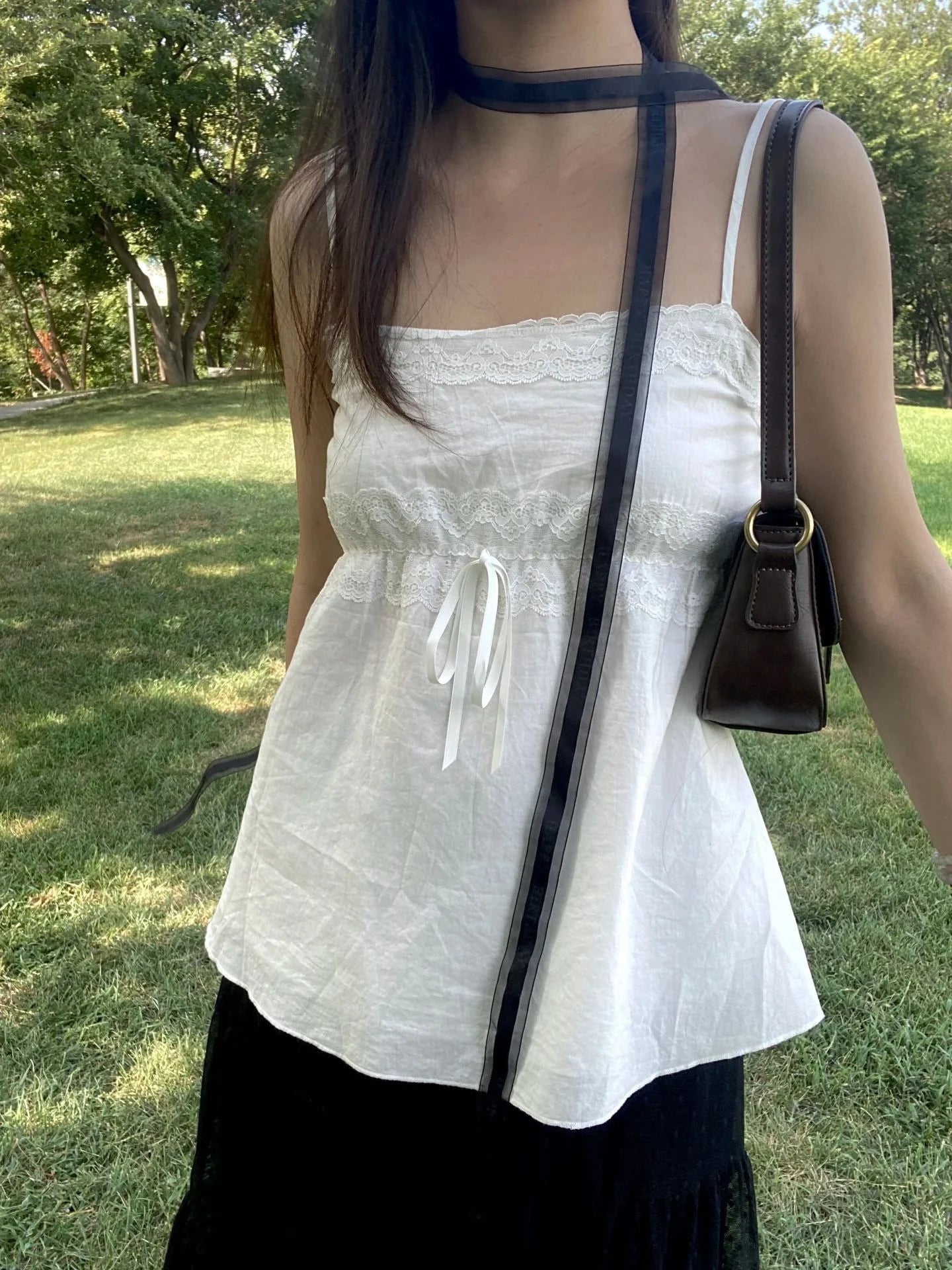 LIZAKOSHT  -  Lace Trim Drawstring Slim Tank Top for Woman Summer Strapless Cotton Camisole Female White Simple Sweet Preppy Style Vest New