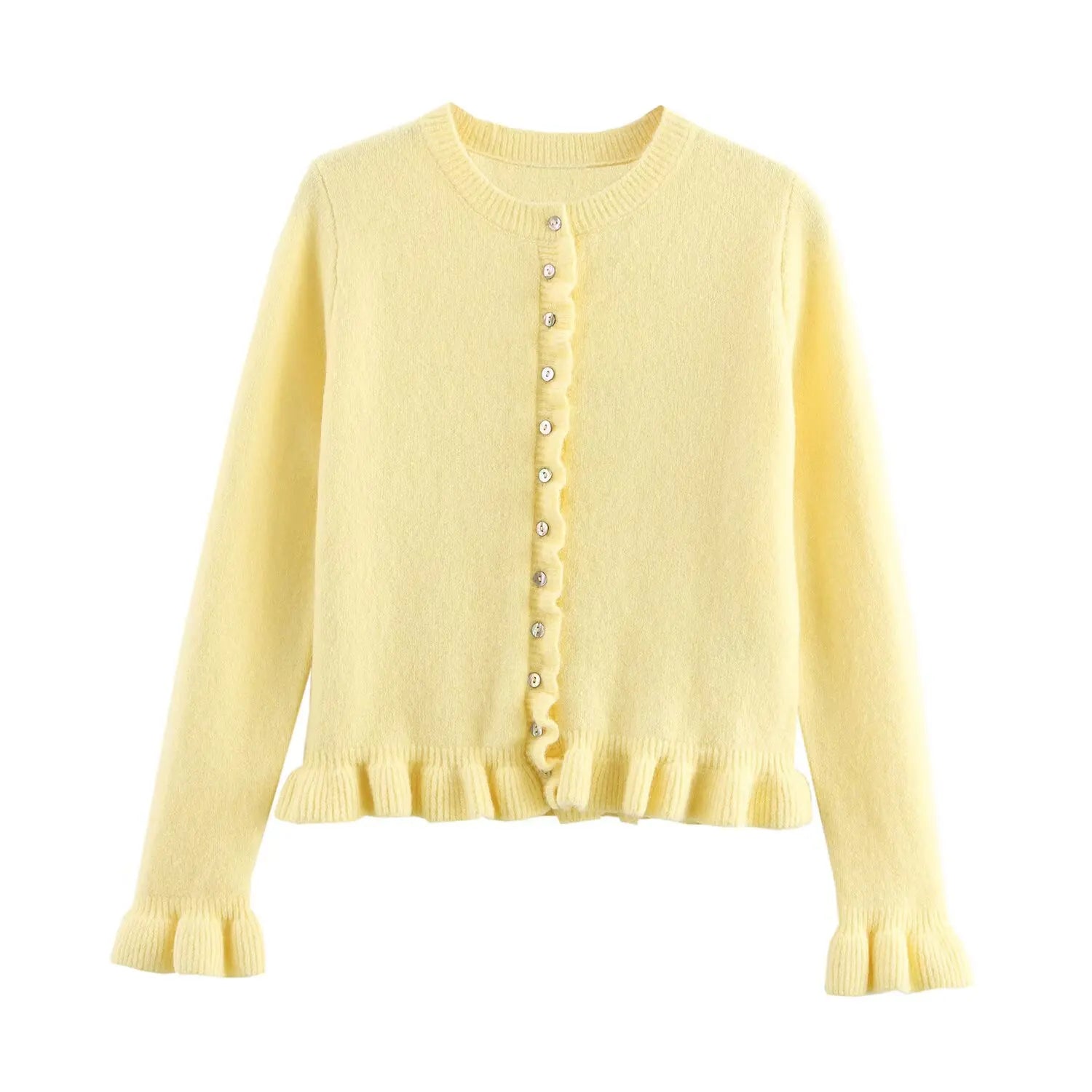 LIZAKOSHT  -  Trendy O-neck Lace Hem Cardigan Knit Top for Women Single-breasted Long Sleeves Coat Sweater Mujer Y2k Clothes Short Jacket New