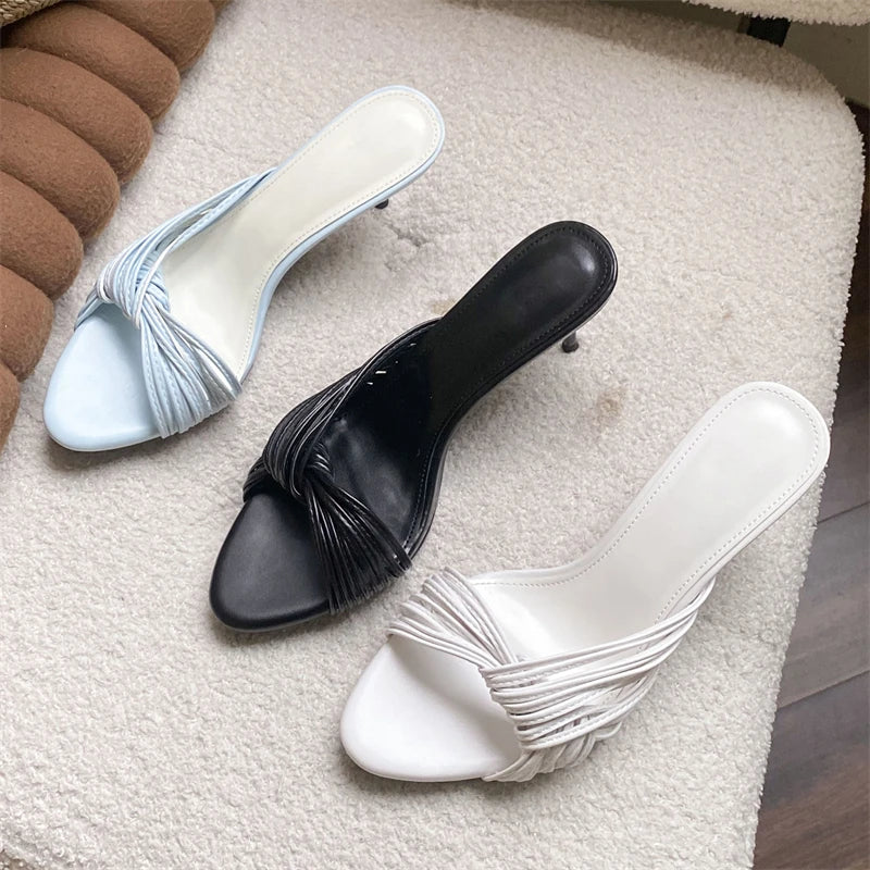 LIZAKOSHT  -  Sexy Thin High Heels Open Toe Women Slippers Summer Designer Narrow Band Coiling Party Dress Slide Shoes