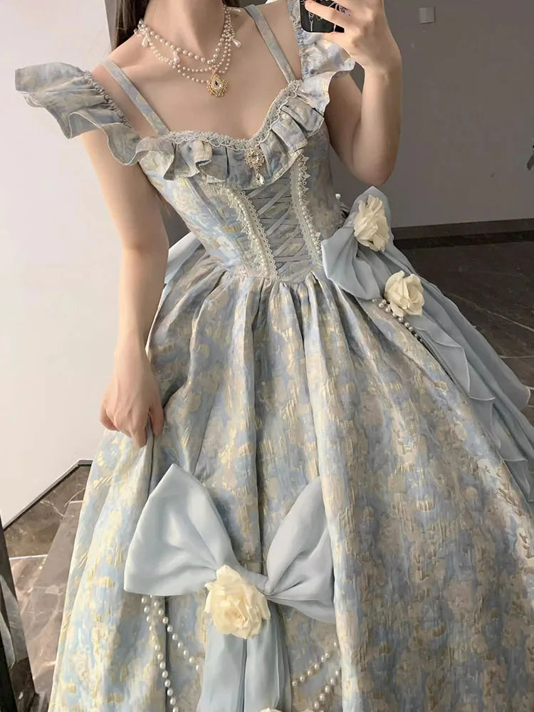 LIZAKOSHT -  Blue Flower Wedding Floor-Length Adult Formal Dress Elegant Heavy Industry Female