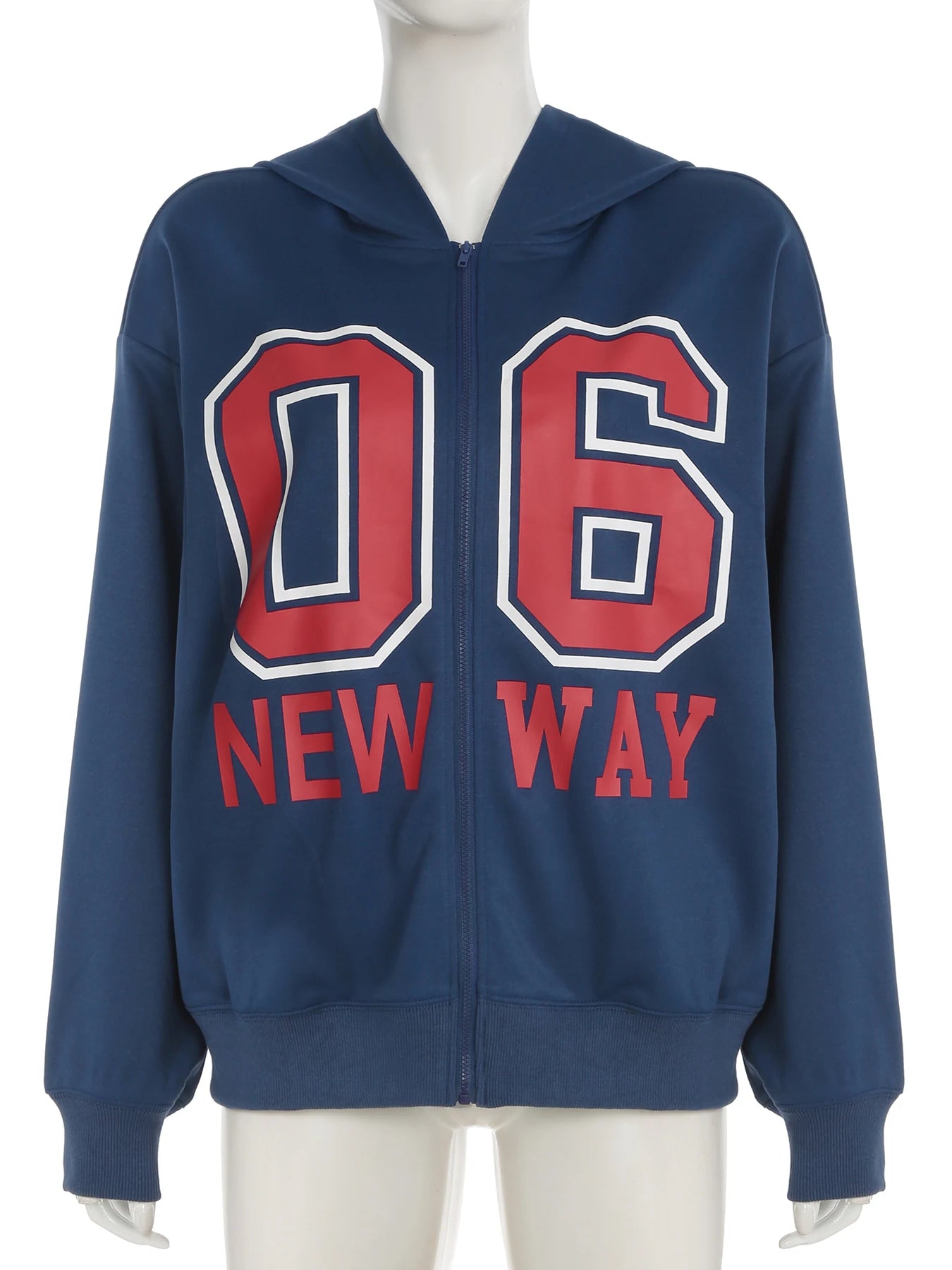 LIZAKOSHT  -  Casual Loose Number Printed Hoodies Basic Zipper Up Ling Sleeve Sweatshirt Coats Women Autumn Spring Streetwear