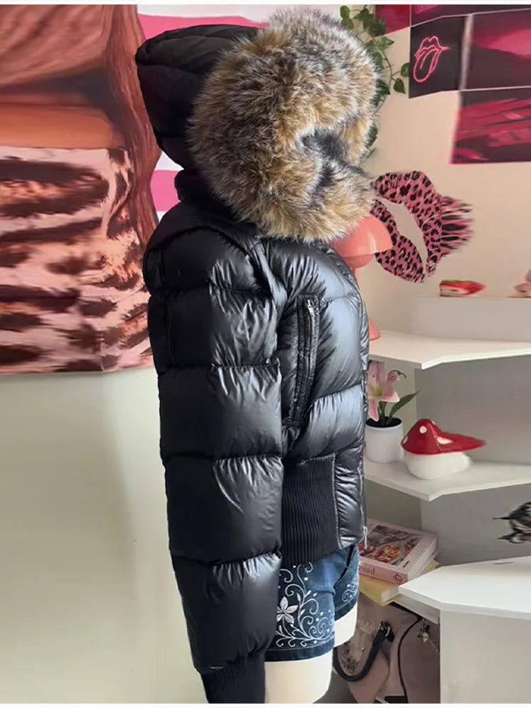 LIZAKOSHT  -  Elegant High Quality Thicken Padded Jacket Faux Fur Collar Hooded Zipper Casual Coat New Lady Winter Daily Commute Outwears