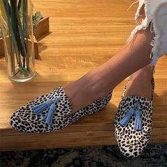 LIZAKOSHT  -  New Women's Shoes Spring Autumn Tassel Low Heel Round Head Large 40-43 Shallow Mouth Leopard Pattern Casual Lofers Shoes