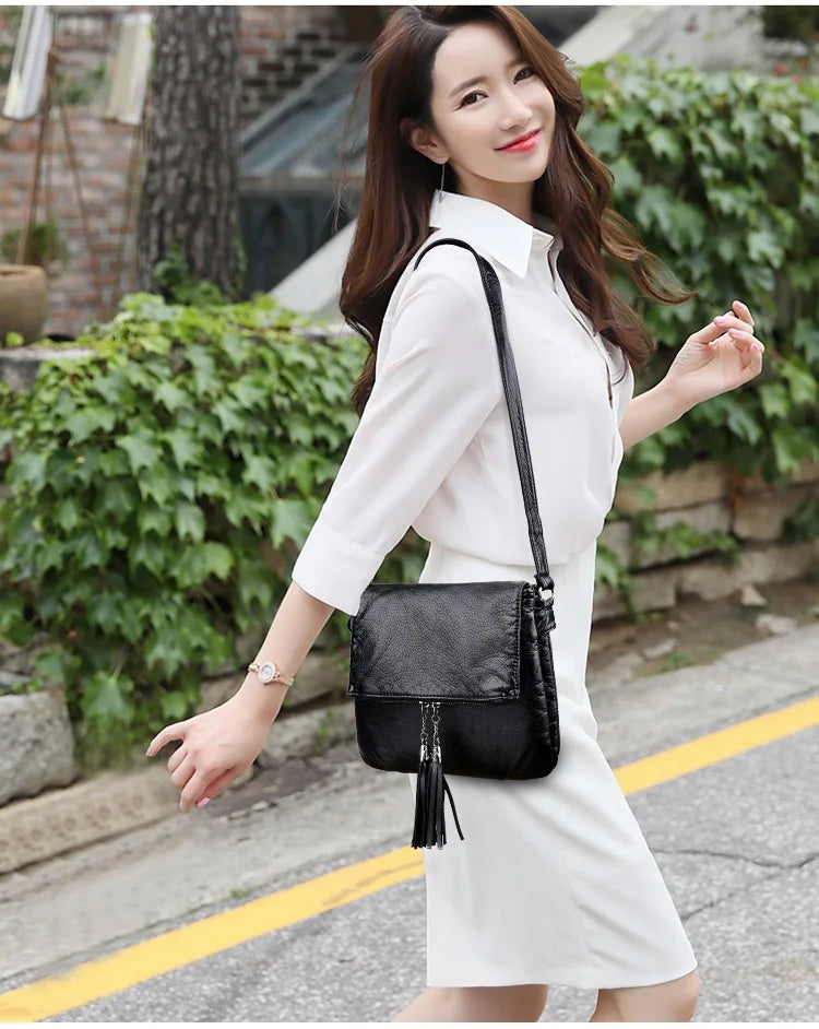 LIZAKOSHT  -  Casual Women Crossbody Bags with tassel Soft PU Leather Messenger Bag Female Small Bags Multiple Pockets Versatile Large capacit