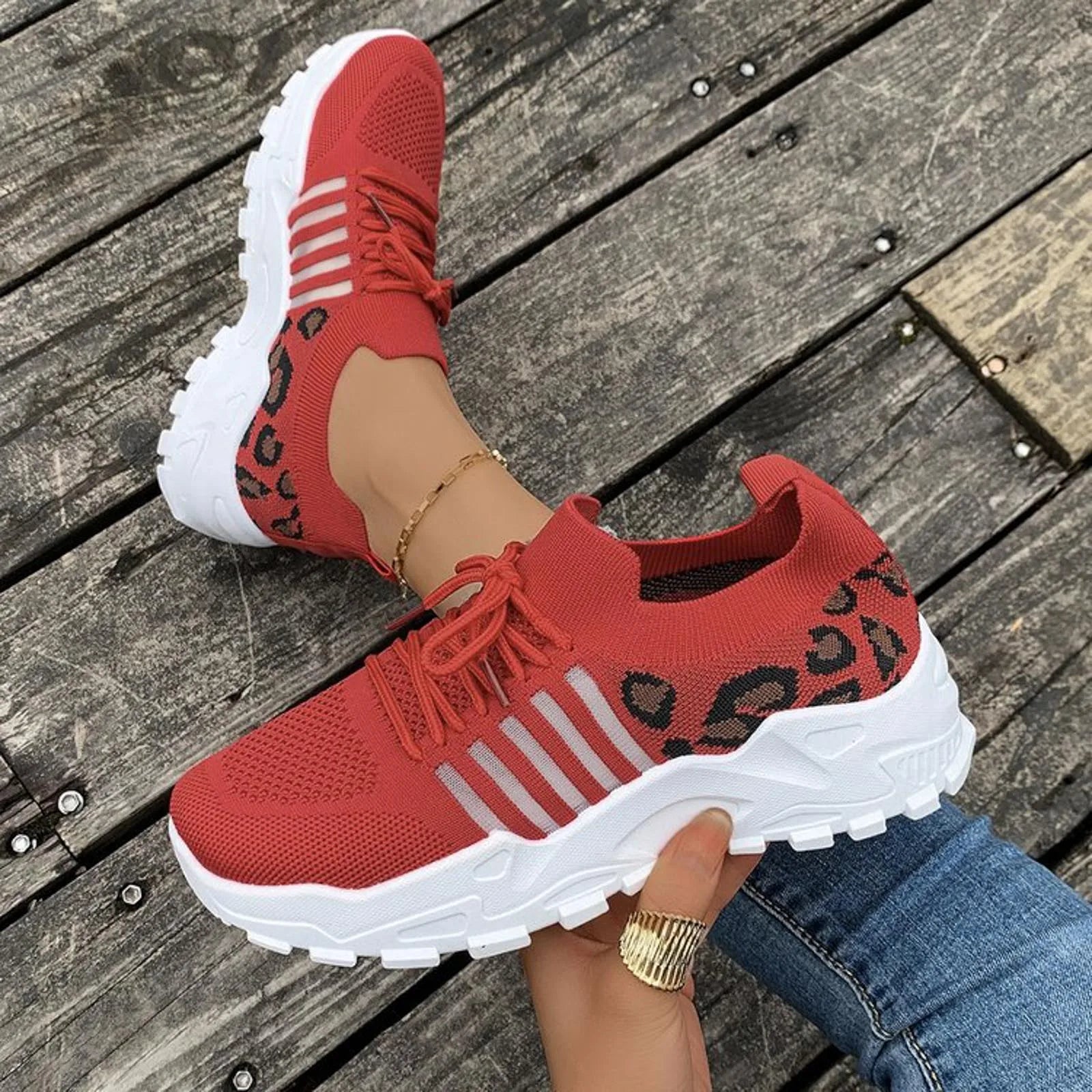 LIZAKOSHT  -  Women Casual Shoes Breathable Walking Mesh Flat Shoes Platform Sneakers Women Vulcanized Shoes Leopard Female Footwear Summer