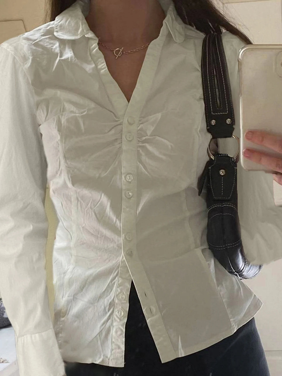 LIZAKOSHT  -  Elegant Fashion Solid Folds Blouse Casual Slim Turn-Down Collar Long Sleeve Shirts Women Autumn Spring Office Lady