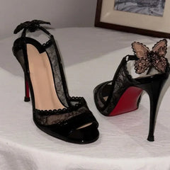 LIZAKOSHT  -  Sexy Lace Bowknot Thin Heels Women Summer 2025 Peep Toev Slingback Sandals Female Designer Brand Party Women Pumps Zapatos Mujer