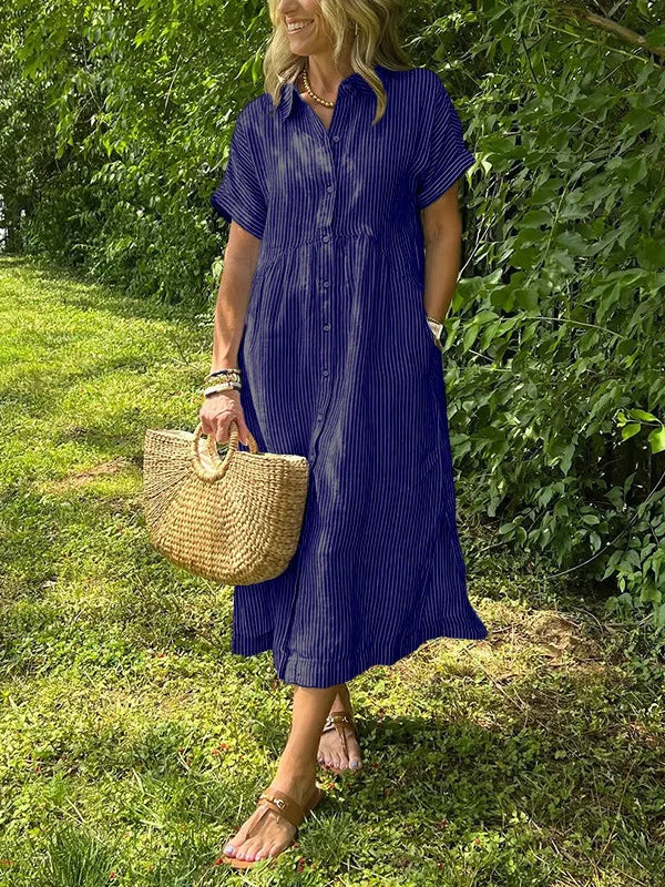 LIZAKOSHT  -  Casual Cotton Linen Midi Dr Women's Mid-Length Dr Comfortable Breathable Summer Dr Fairy T Sle ort Sve