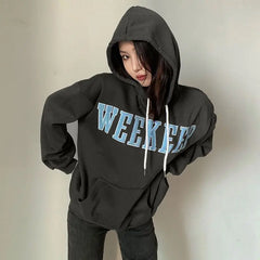 LIZAKOSHT  -  Hooded Sweatshirt High Quality With Letter Embroidery Flocking For Women Plus Velvet American Loose Slimming Inner And Outer Top