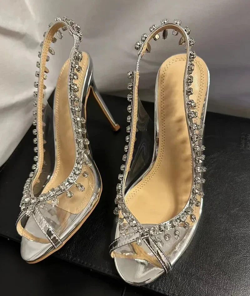 LIZAKOSHT  -  Shiny Crystal High Heels Sandals Women Summer PVC Transparent Fish Mouth Party Dress Shoes Fashion Luxury Designer Sandals Women