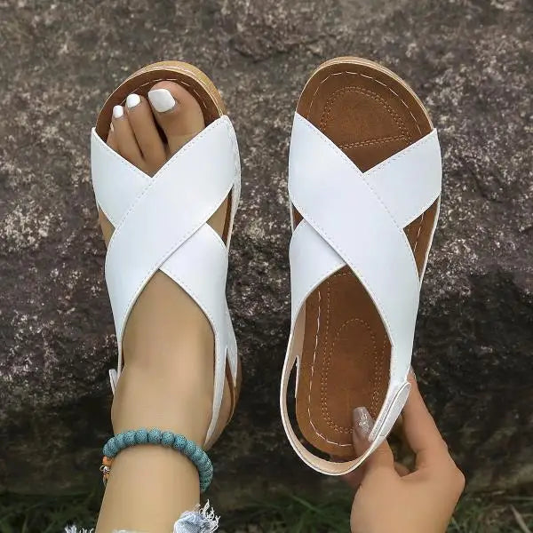 LIZAKOSHT  -  Clogs With Heel Low Sandals Woman Leather Large Size Summer Beach Shoes Open Toe Muffins shoe Suit Female Beige Thick Low-h