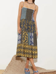 LIZAKOSHT  -  Vintage Women Summer Long Dress Bohemian Print Sleeveless Spaghetti Strap Beach Dress Female High Waist Vestidos