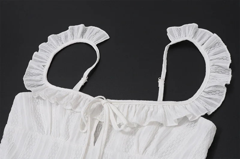 LIZAKOSHT  -  Ruffied Square Collar Mini Dress Women Spaghetti Strap Sleeveless Patchwork Summer High Waist Slim A-line Holiday Dress