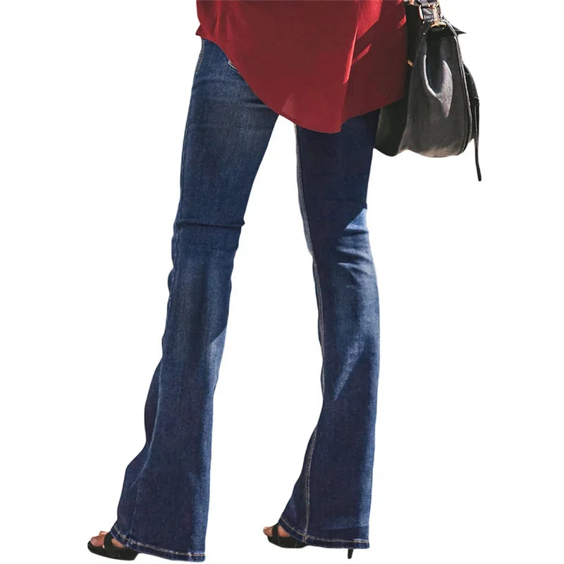 LIZAKOSHT  -  Elegant Mid Waist Flared Jeans Women's Broken Holes Wide Leg Denim Pants Female Solid Color Commuter Casual Trousers Streetwear