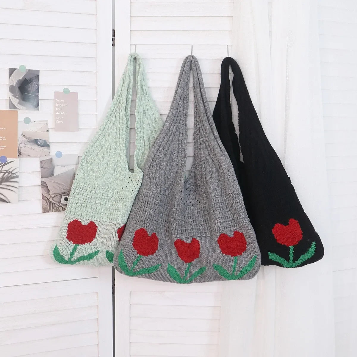 LIZAKOSHT  -  Floral Knitted Hollow out Yarn Single Shoulder Bag Vintage Style round Cylinder Soft Polyester Fiber Beach Travel Handbag