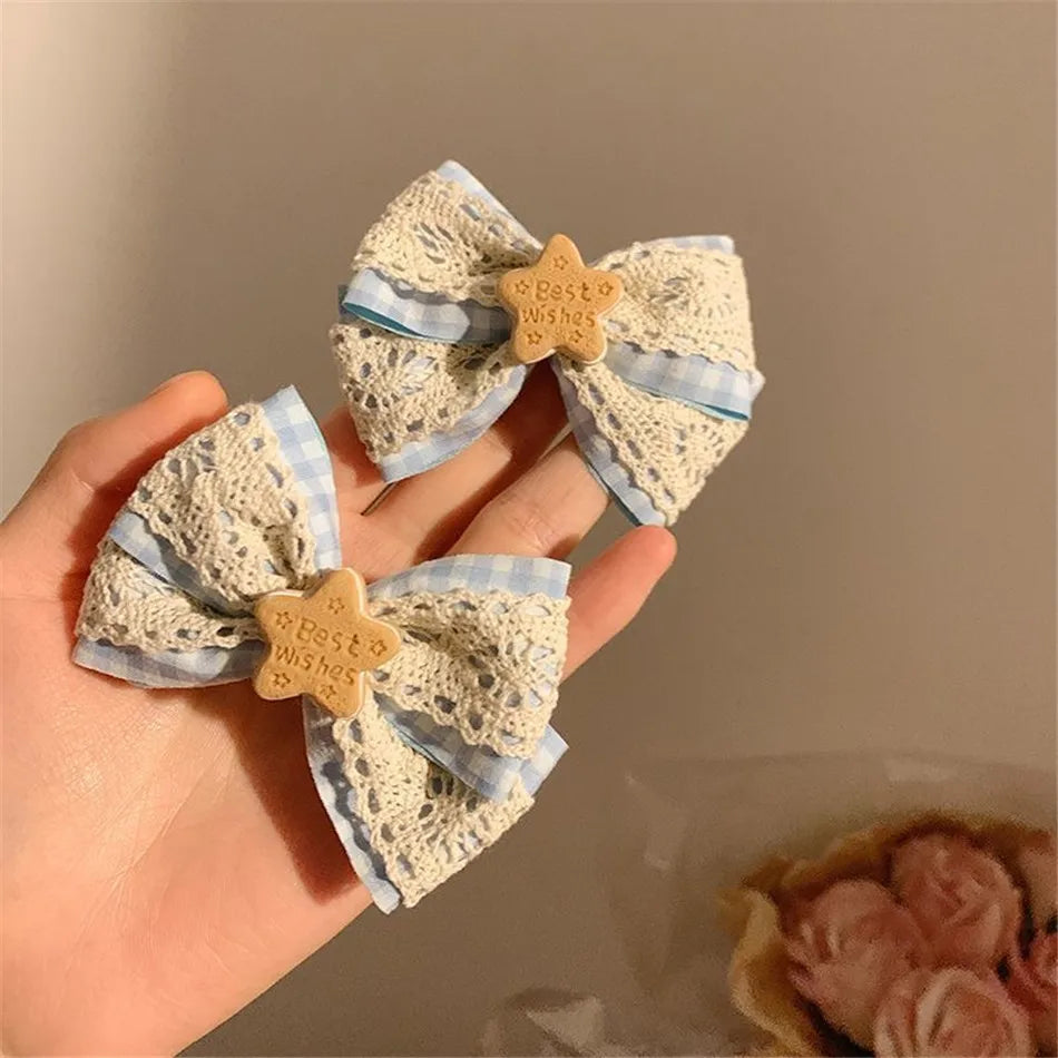 LIZAKOSHT  -  Cute Simulation Cookies Bow Side Clip Hairpin Japanese Lolita Women Hair Accessories D1426
