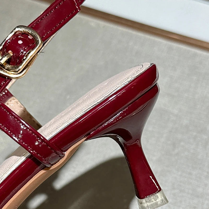 LIZAKOSHT  -  Bow Pointed Head Thin Heel High Heel Single Shoes Women's Word with Temperament Bag Head Sandals Sexy High Heels Summer
