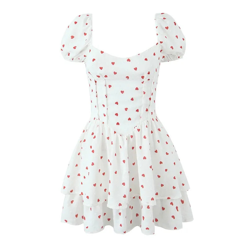 LIZAKOSHT  -  Summer French Sweet Wind Strap Waist Thin Cake Layer Bubble Sleeve Dress