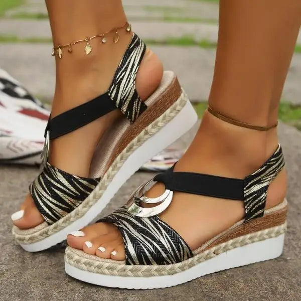 LIZAKOSHT  -  Beige Heeled Sandals Low-Heeled Shoes With Strap Large Size Clogs Wedge Open Toe 2025 Summer Black Low-heeled Big Fashion Girls