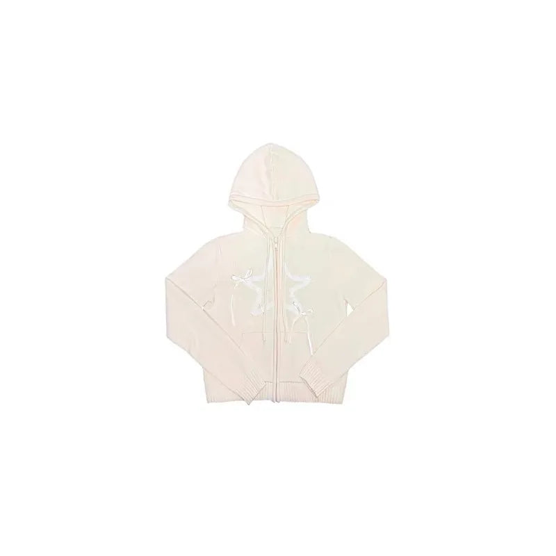 LIZAKOSHT  -  Y2K Zip Up Women's Cardigan Lace Up Crop Knitwear Star Hooded Japanese Fashion Sweater Spring Gyaru Aesthetic Sweet